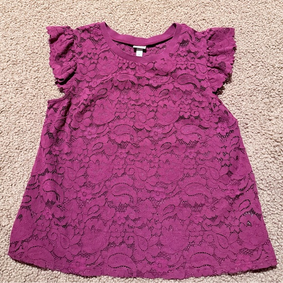 a new day Tops - a new day Magenta Lace Top with Ruffle Sleeves